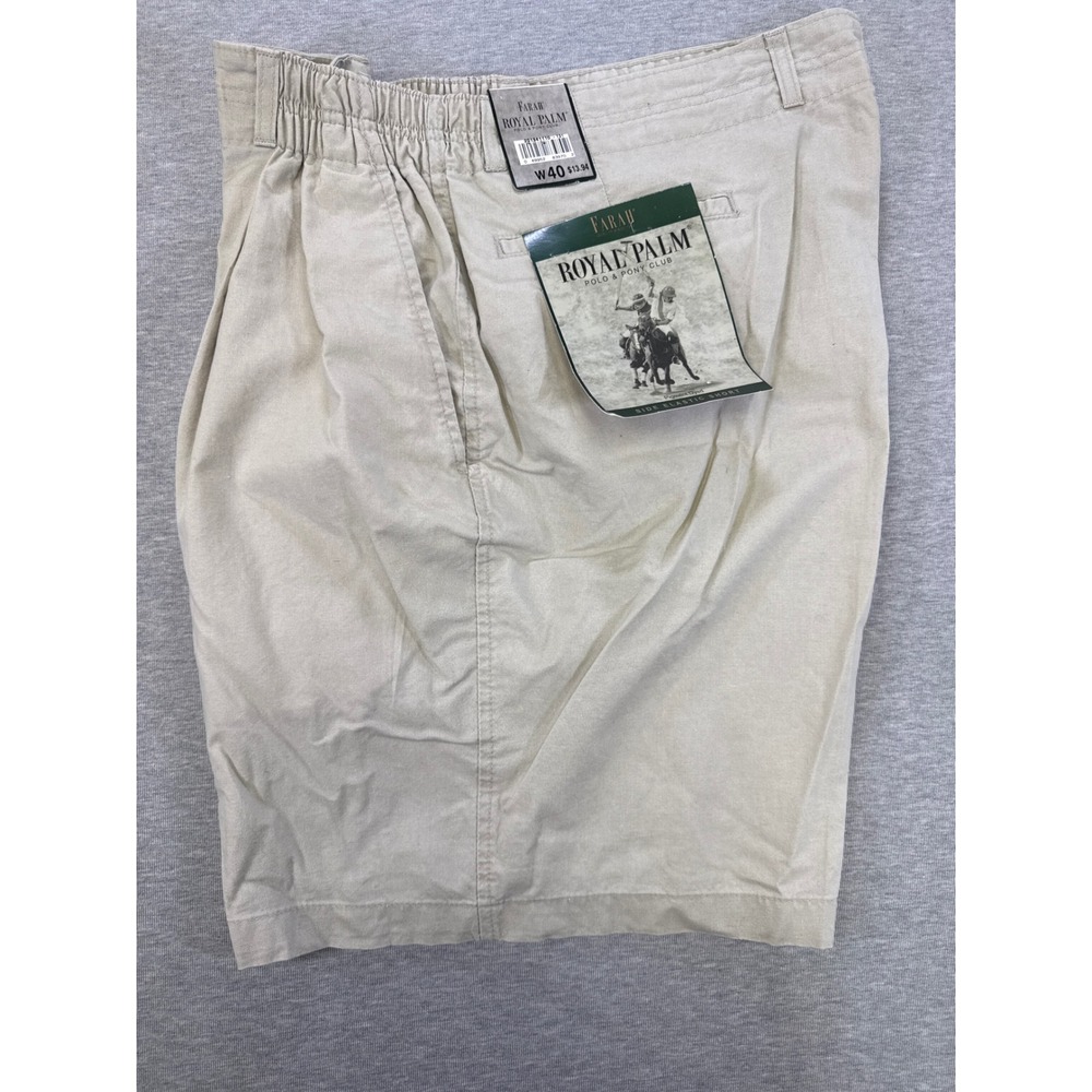 Farah Royal Palm Mens Khaki Pleated Side Elastic Cotton Shorts Size 40 NWT
